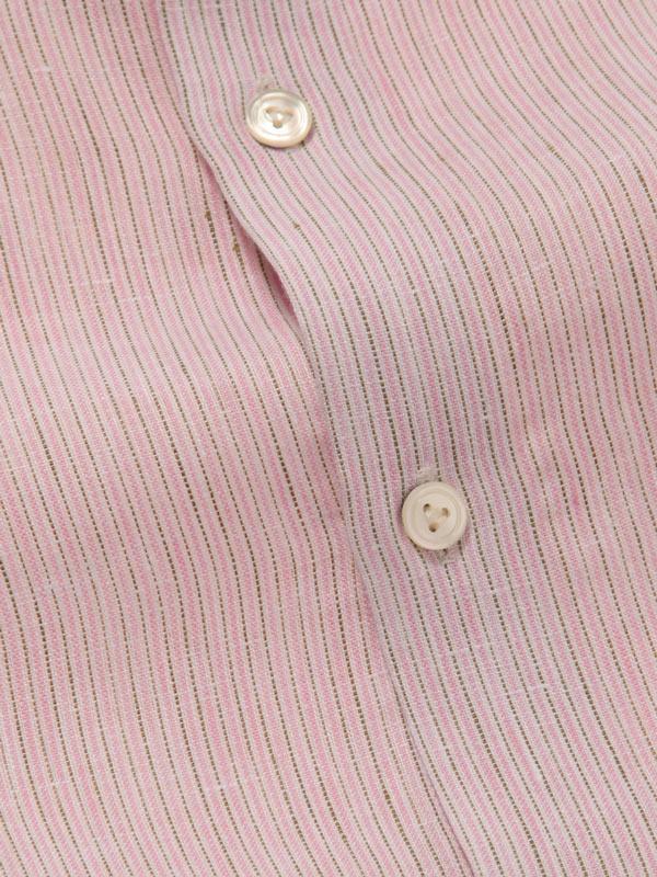 Positano Pink Striped Full Sleeve Single Cuff Tailored Fit Semi Formal French Flax Linen Shirt