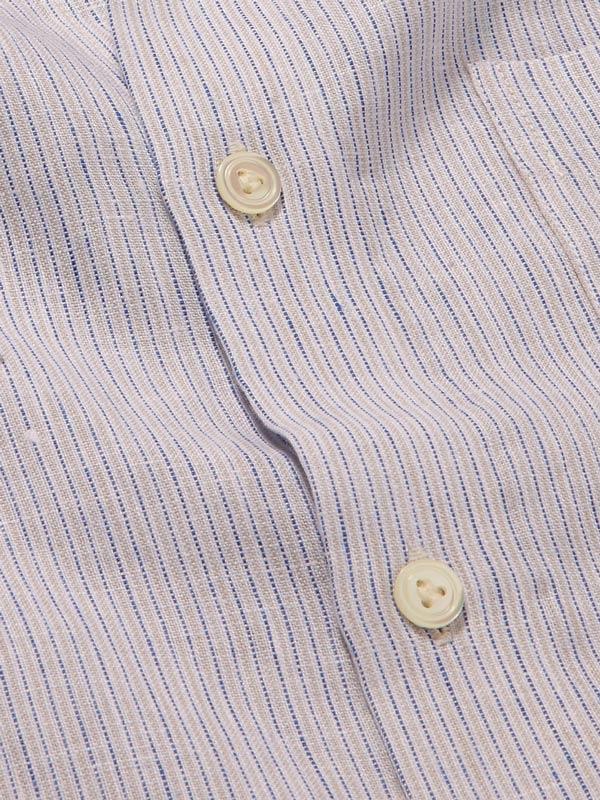 Positano Sand Striped Full Sleeve Single Cuff Tailored Fit Semi Formal European Flax Linen Shirt