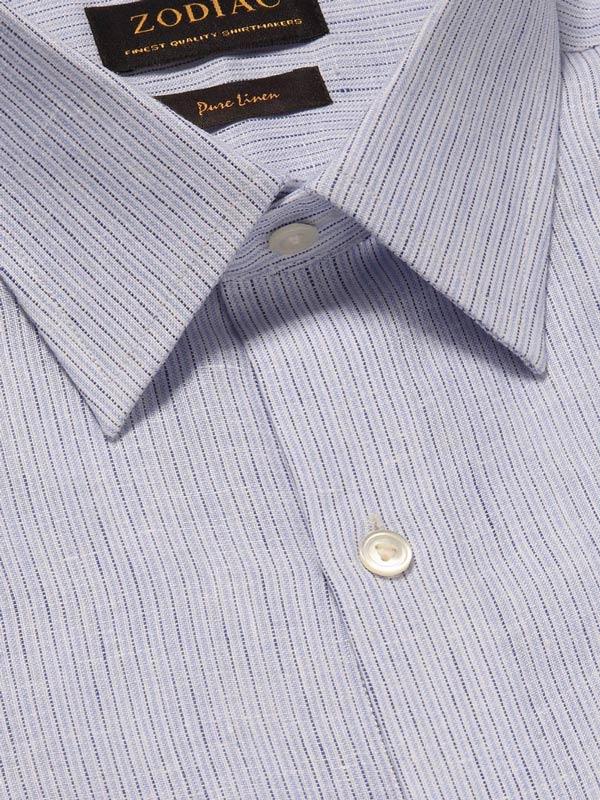 Positano Sky Striped Full Sleeve Single Cuff Tailored Fit Semi Formal European Flax Linen Shirt