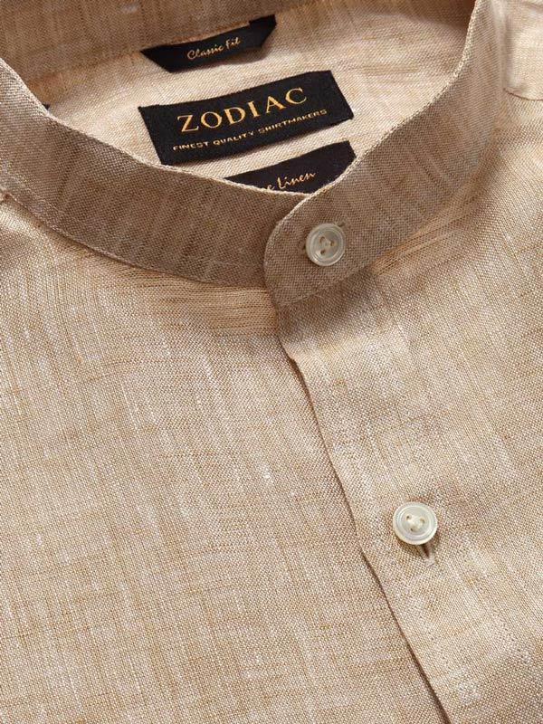 Positano Sand Solid Full Sleeve Single Cuff Classic Fit Semi Formal European Flax Linen Shirt