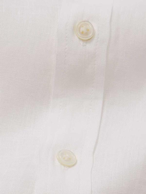 Positano White Solid Full Sleeve Single Cuff Classic Fit Semi Formal Band collar Linen Shirt