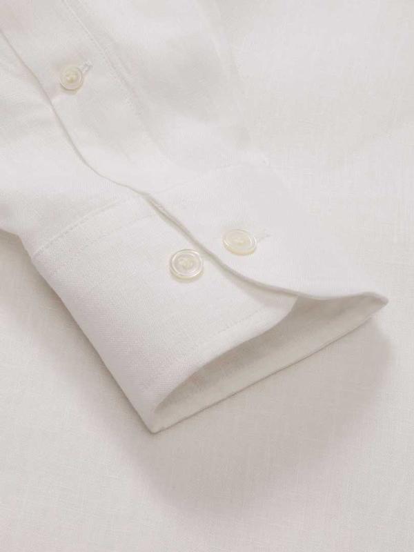 Positano White Solid Full Sleeve Single Cuff Classic Fit Semi Formal Band collar Linen Shirt