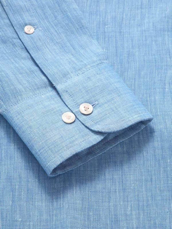 Positano Blue Solid Full Sleeve Single Cuff Classic Fit Semi Formal European Flax Linen Shirt