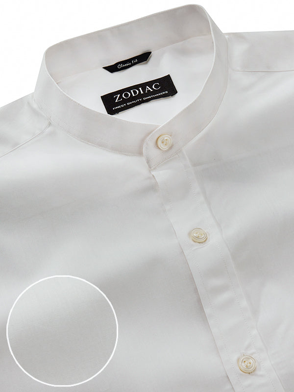 White Solid Full Sleeve Single Cuff Classic Fit Semi Formal Luxury Cotton Shirt