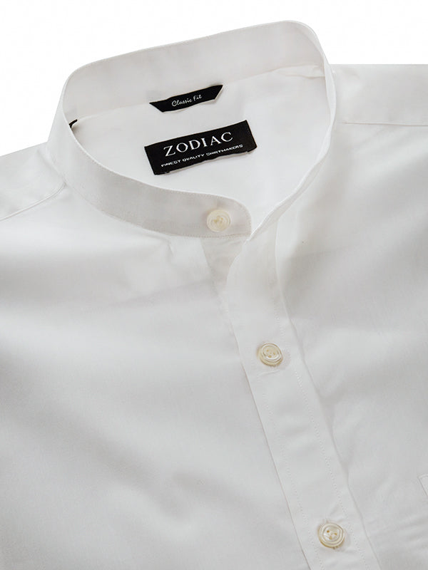 White Solid Full Sleeve Single Cuff Classic Fit Semi Formal Luxury Cotton Shirt