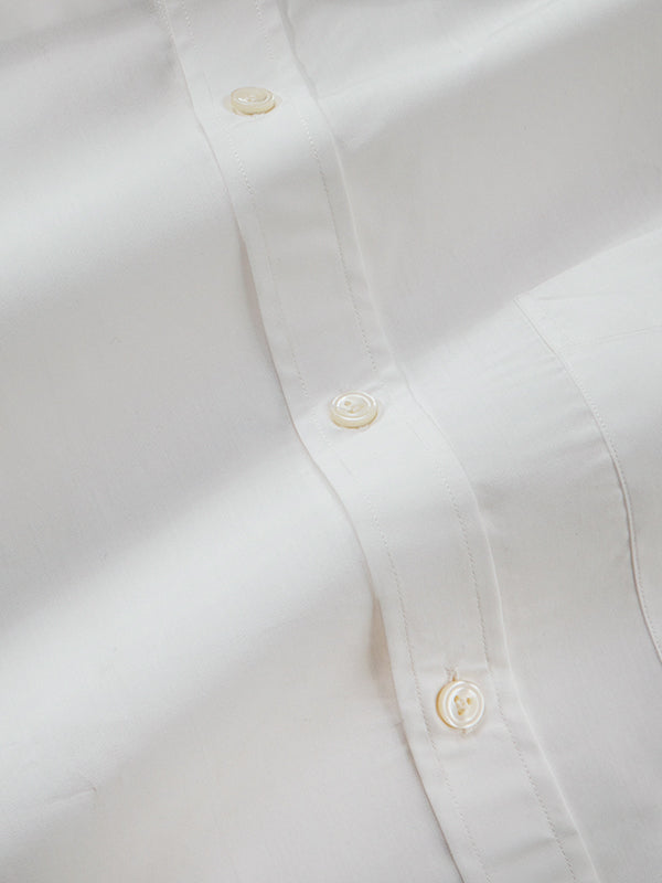White Solid Full Sleeve Single Cuff Classic Fit Semi Formal Luxury Cotton Shirt