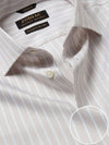 Marcello Beige Striped Full Sleeve Single Cuff Tailored Fit Classic Formal Two Ply Mercerized Cotton Shirt