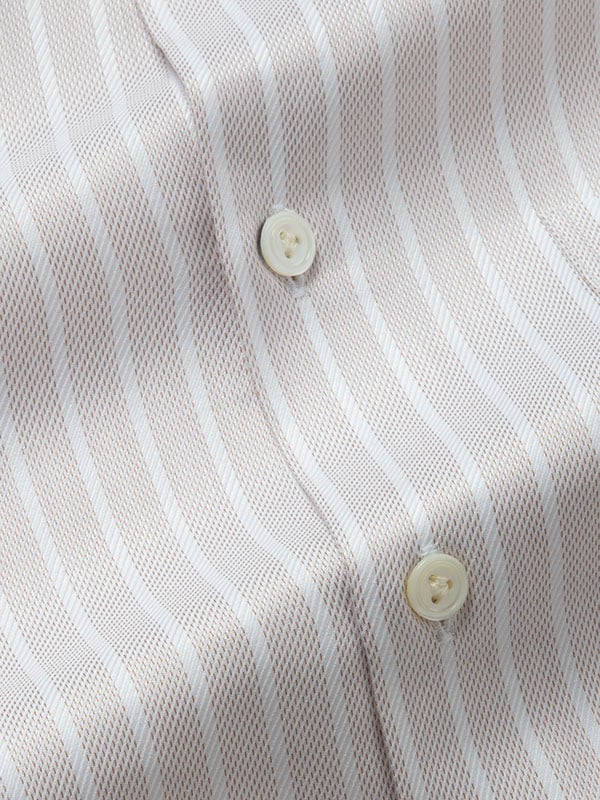 Marcello Beige Striped Full Sleeve Single Cuff Tailored Fit Classic Formal Two Ply Mercerized Cotton Shirt