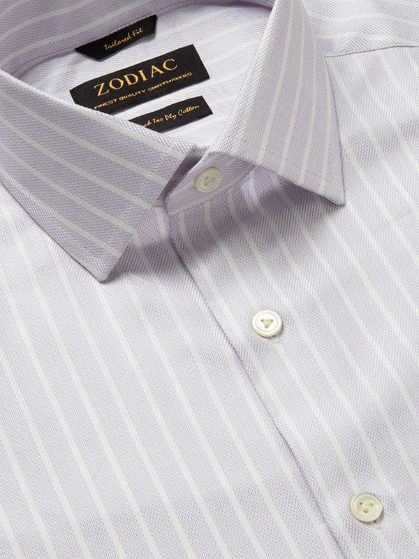 Marcello Lilac Striped Full Sleeve Single Cuff Tailored Fit Classic Formal Two Ply Mercerized Cotton Shirt