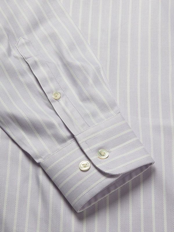 Marcello Lilac Striped Full Sleeve Single Cuff Tailored Fit Classic Formal Two Ply Mercerized Cotton Shirt