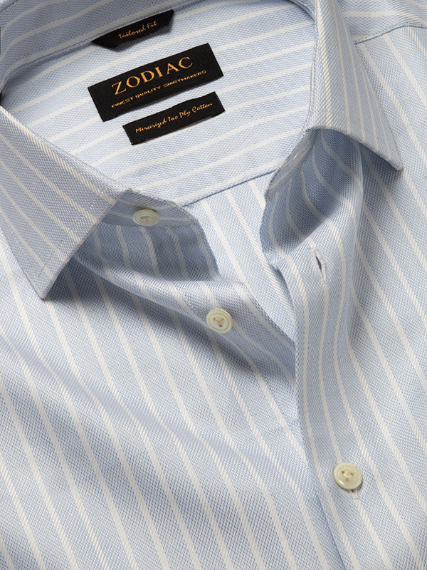 Marcello Sky Striped Full Sleeve Single Cuff Tailored Fit Classic Formal Two Ply Mercerized Cotton Shirt