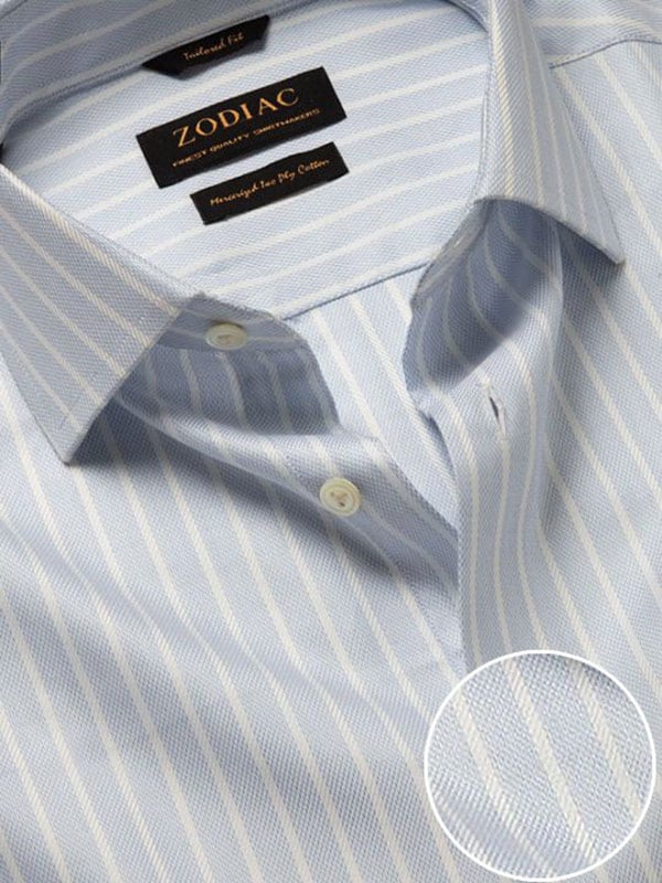Marcello Sky Striped Full Sleeve Single Cuff Tailored Fit Classic Formal Two Ply Mercerized Cotton Shirt