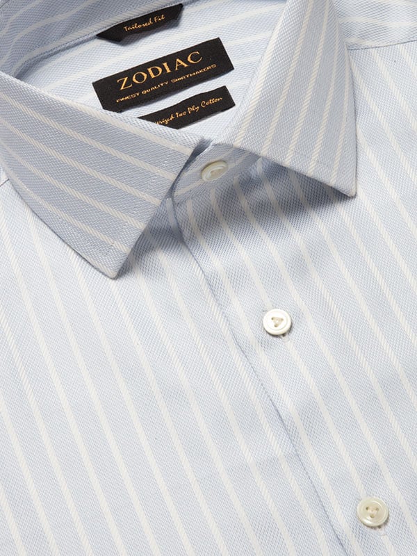 Marcello Sky Striped Full Sleeve Single Cuff Tailored Fit Classic Formal Two Ply Mercerized Cotton Shirt