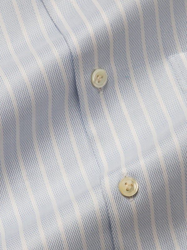 Marcello Sky Striped Full Sleeve Single Cuff Tailored Fit Classic Formal Two Ply Mercerized Cotton Shirt
