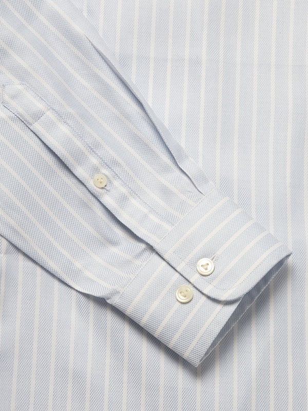 Marcello Sky Striped Full Sleeve Single Cuff Tailored Fit Classic Formal Two Ply Mercerized Cotton Shirt