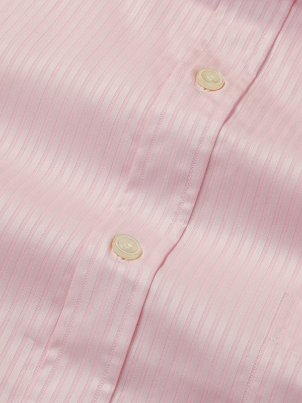 Marchetti Pink Striped Full Sleeve Single Cuff Classic Fit Classic Formal Cotton Shirt