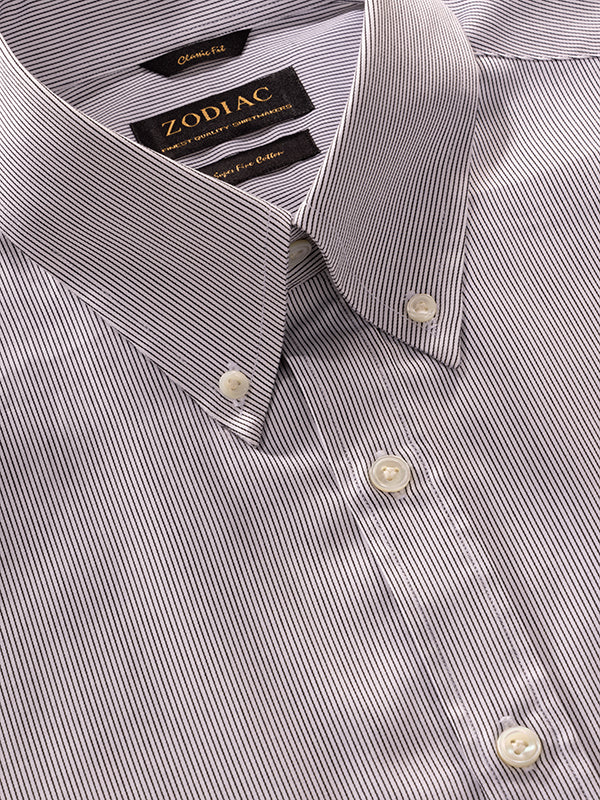 Marchetti Black & White Striped Full Sleeve Single Cuff Classic Fit Classic Formal Cotton Shirt