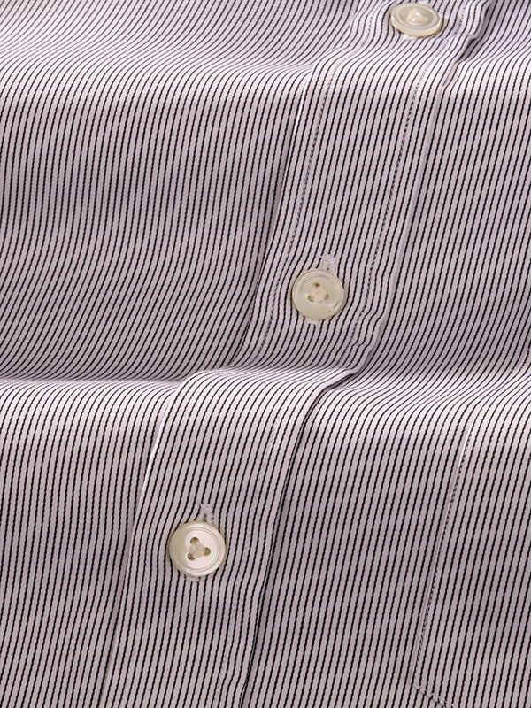 Marchetti Black & White Striped Full Sleeve Single Cuff Classic Fit Classic Formal Cotton Shirt