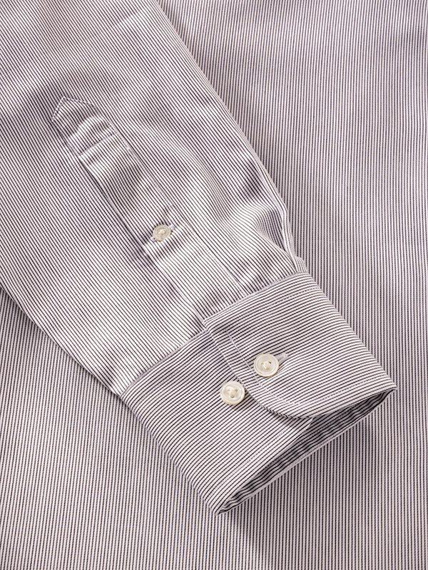 Marchetti Black & White Striped Full Sleeve Single Cuff Classic Fit Classic Formal Cotton Shirt