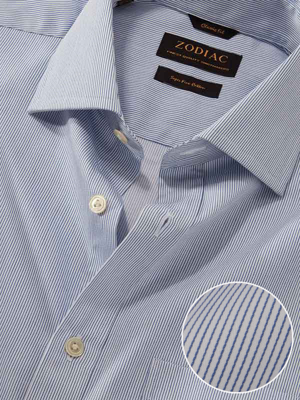 Marchetti Blue Striped Full Sleeve Single Cuff Classic Fit Classic Formal Cotton Shirt
