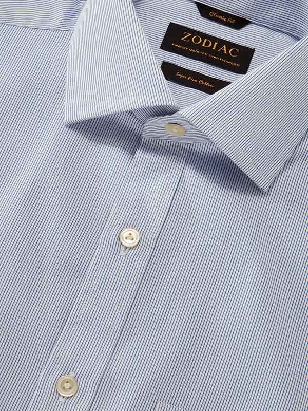 Marchetti Blue Striped Full Sleeve Single Cuff Classic Fit Classic Formal Cotton Shirt