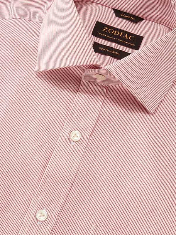 Marchetti Red Striped Full Sleeve Single Cuff Classic Fit Classic Formal Cotton Shirt