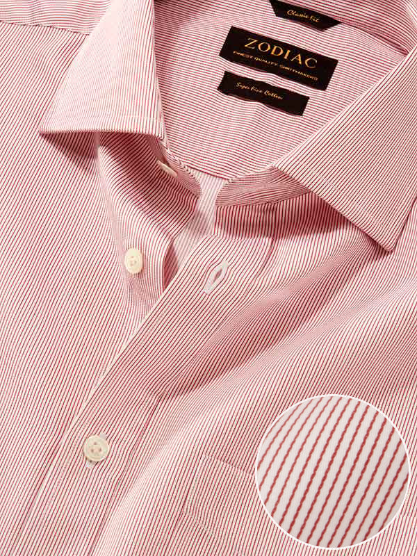 Marchetti Red Striped Full Sleeve Single Cuff Classic Fit Classic Formal Cotton Shirt