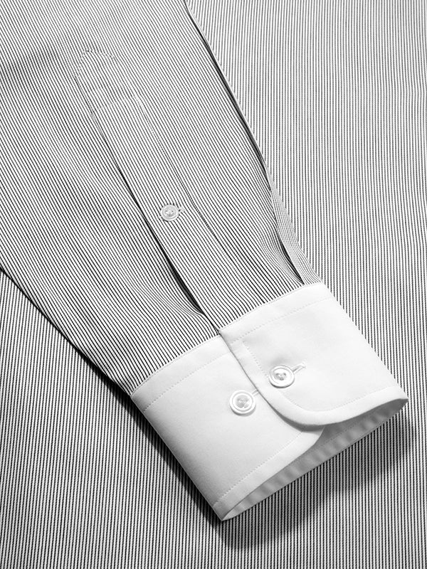 Marchetti Black & White Striped Full Sleeve Single Cuff Classic Fit Classic Formal Cotton Shirt