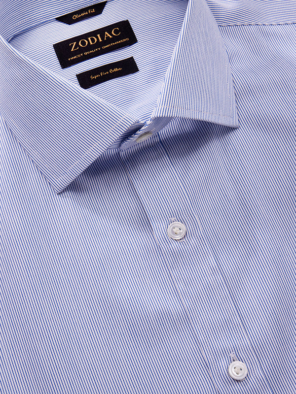 Marchetti Blue Striped Half Sleeve Classic Fit Classic Formal Cotton Shirt