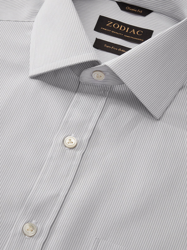 Marchetti Light Grey Striped Full Sleeve Single Cuff Classic Fit Classic Formal Cotton Shirt