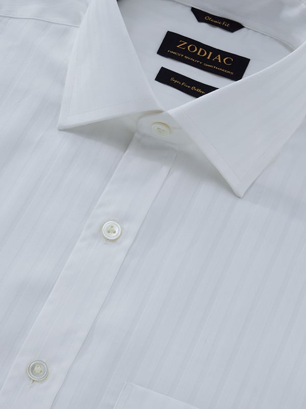 Marchetti White Striped Full Sleeve Single Cuff Classic Fit Classic Formal Cotton Shirt
