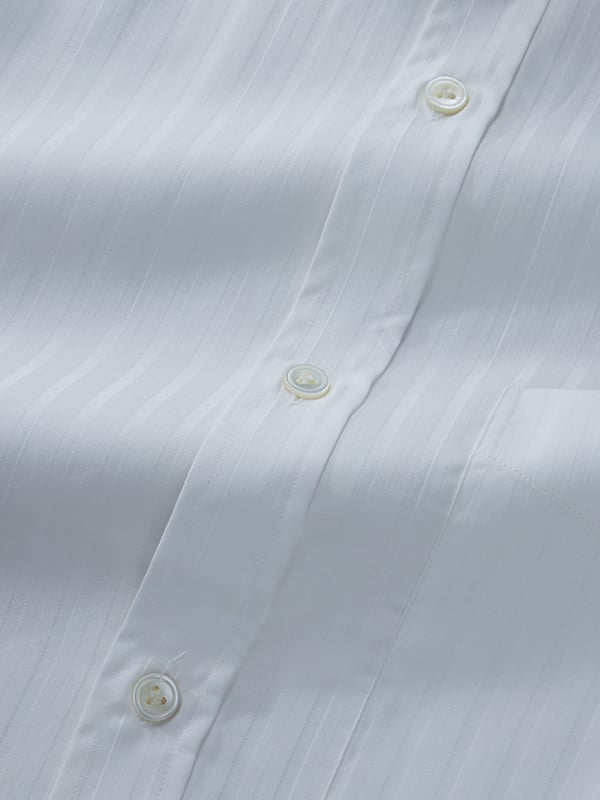 Marchetti White Striped Full Sleeve Single Cuff Classic Fit Classic Formal Cotton Shirt