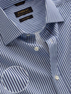Marchetti Navy Striped Full Sleeve Single Cuff Classic Fit Classic Formal Cotton Shirt