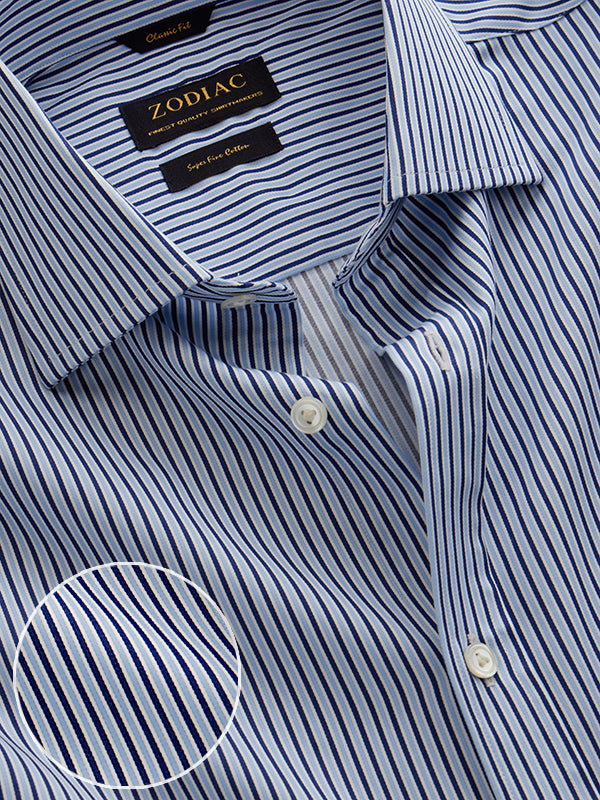 Marchetti Navy Striped Full Sleeve Single Cuff Classic Fit Classic Formal Cotton Shirt