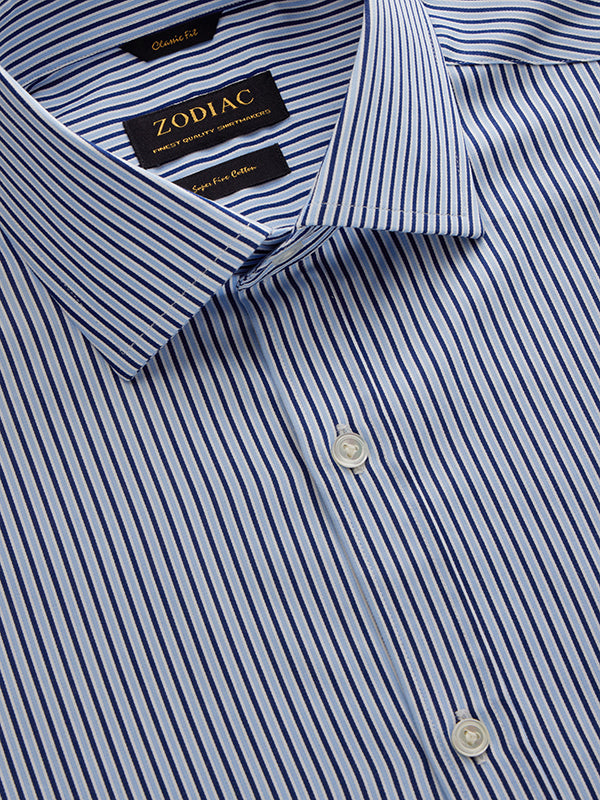 Marchetti Navy Striped Full Sleeve Single Cuff Classic Fit Classic Formal Cotton Shirt