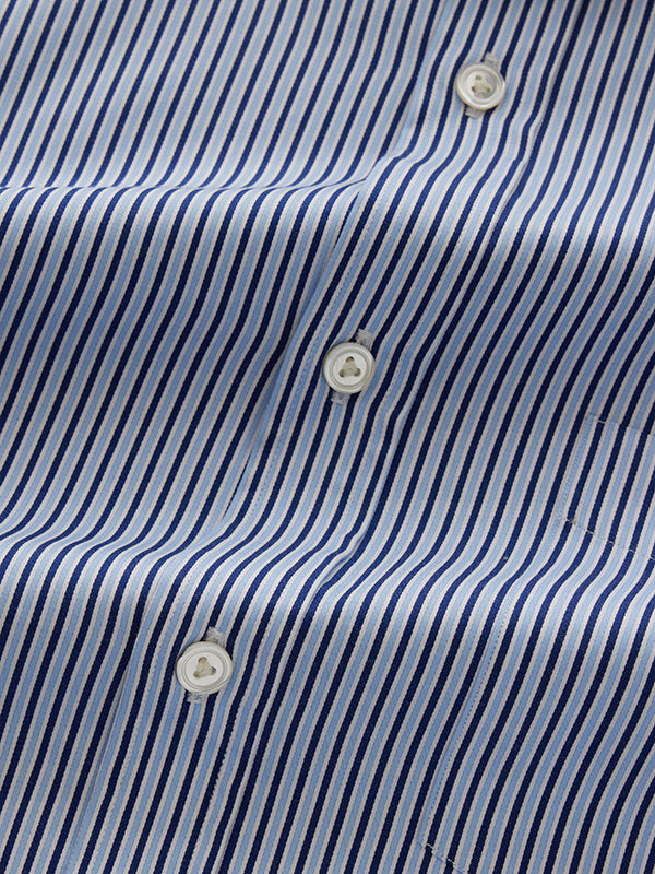 Marchetti Navy Striped Full Sleeve Single Cuff Classic Fit Classic Formal Cotton Shirt
