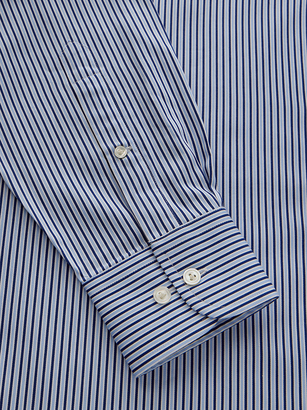 Marchetti Navy Striped Full Sleeve Single Cuff Classic Fit Classic Formal Cotton Shirt