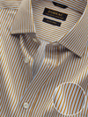 Marchetti Ochre Striped Full Sleeve Single Cuff Classic Fit Classic Formal Cotton Shirt