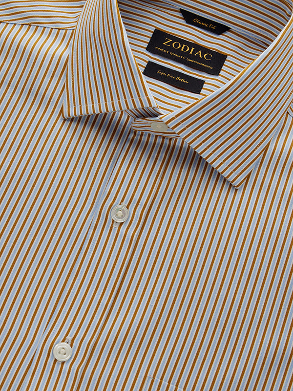 Marchetti Ochre Striped Full Sleeve Single Cuff Classic Fit Classic Formal Cotton Shirt