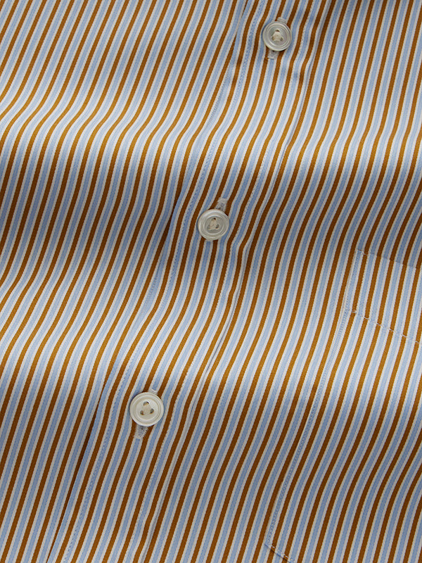 Marchetti Ochre Striped Full Sleeve Single Cuff Classic Fit Classic Formal Cotton Shirt