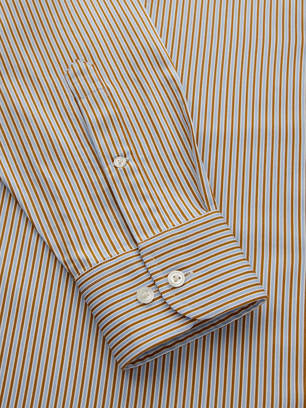 Marchetti Ochre Striped Full Sleeve Single Cuff Classic Fit Classic Formal Cotton Shirt