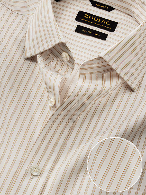 Marchetti Sand Striped Full Sleeve Single Cuff Classic Fit Classic Formal Cotton Shirt
