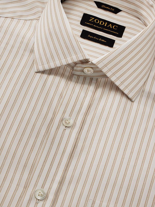 Marchetti Sand Striped Full Sleeve Single Cuff Classic Fit Classic Formal Cotton Shirt