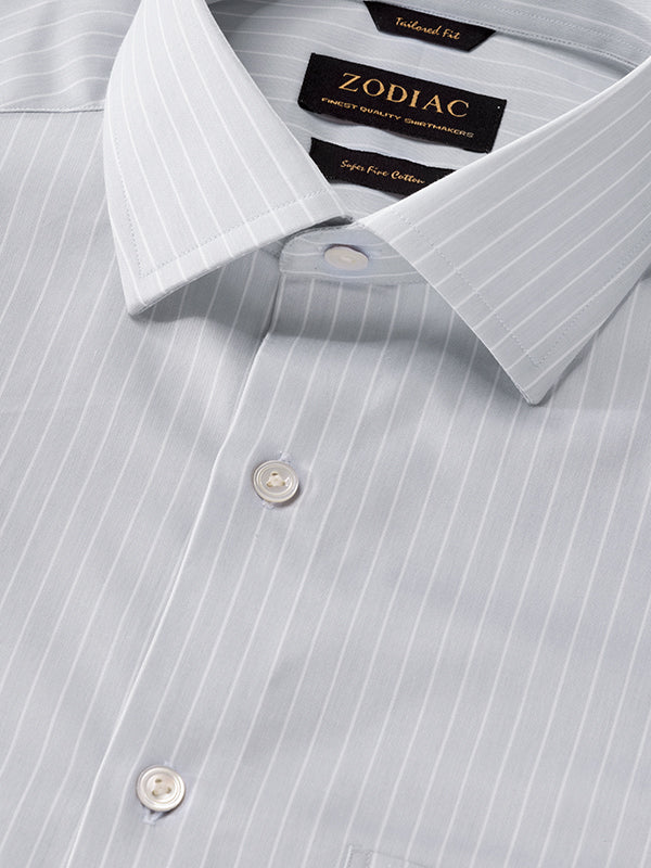 Marchetti Light Grey Striped Full Sleeve Single Cuff Tailored Fit Classic Formal Cotton Shirt