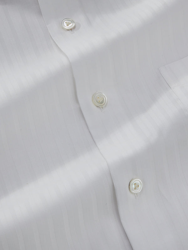 Marchetti White Striped Full Sleeve Single Cuff Tailored Fit Classic Formal Cotton Shirt