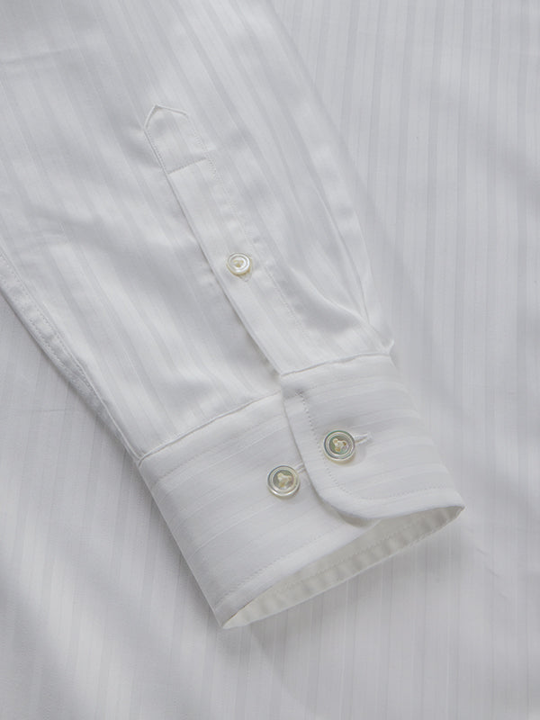 Marchetti White Striped Full Sleeve Single Cuff Tailored Fit Classic Formal Cotton Shirt