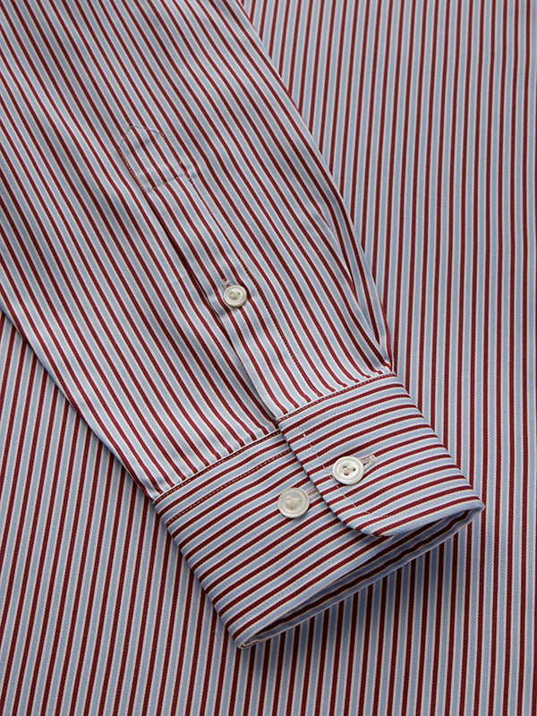 Marchetti Red Striped Full Sleeve Single Cuff Tailored Fit Classic Formal Cotton Shirt