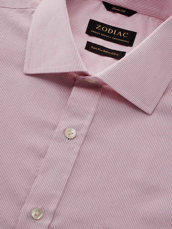 Mariano Pink Striped Full Sleeve Single Cuff Classic Fit Classic Formal Two Ply Mercerized Cotton Shirt
