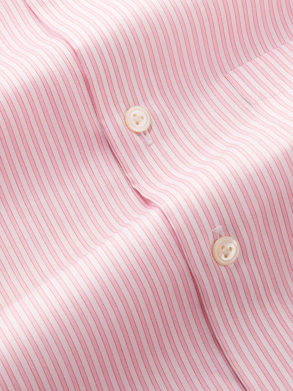 Mariano Pink Striped Half Sleeve Tailored Fit Semi Formal Two Ply Mercerized Cotton Shirt