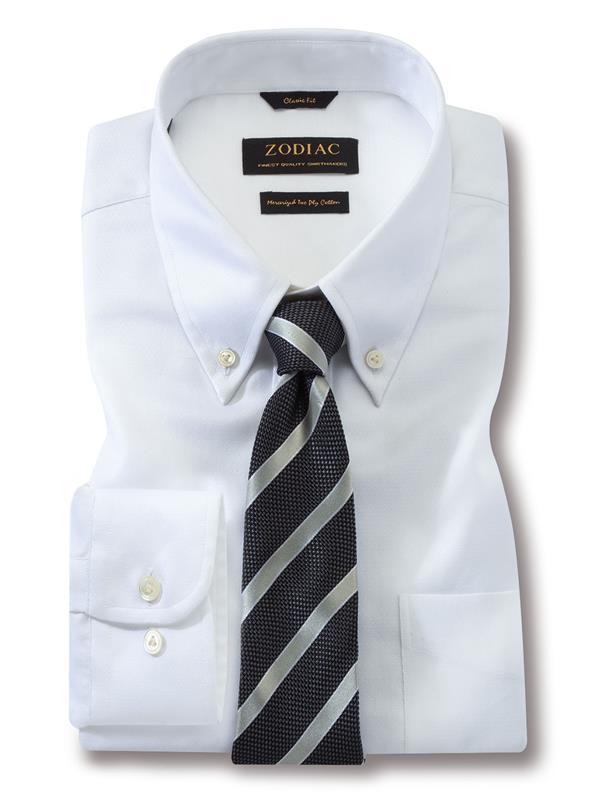 Marinetti White Solid Full Sleeve Single Cuff Classic Fit Classic Formal Two Ply Mercerized Cotton Shirt